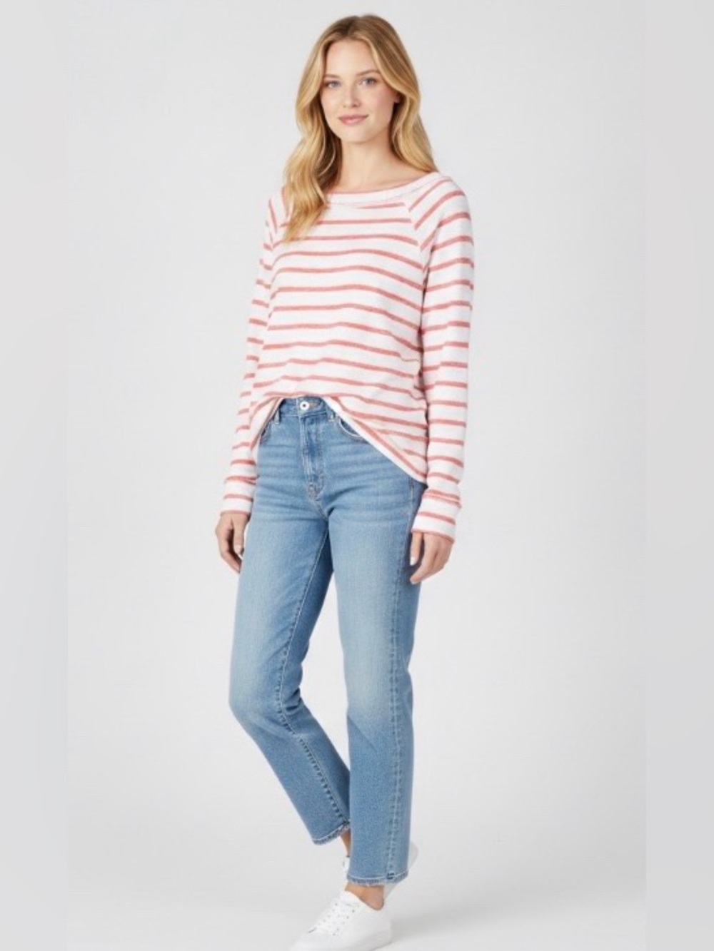 Caslon Women's Red White Stripe Dolman Boat Neck Long Sleeve Knit Top S